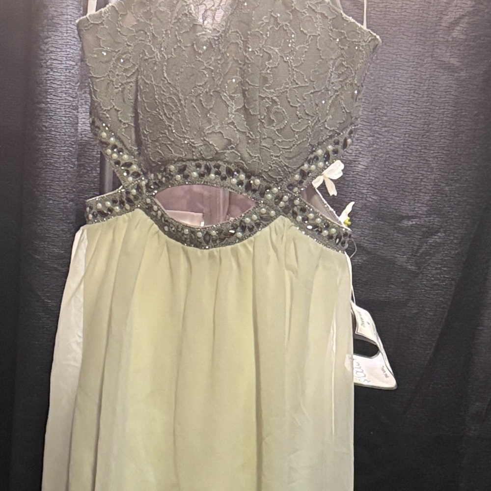 Elegant Gray and Off White chiffon short formal